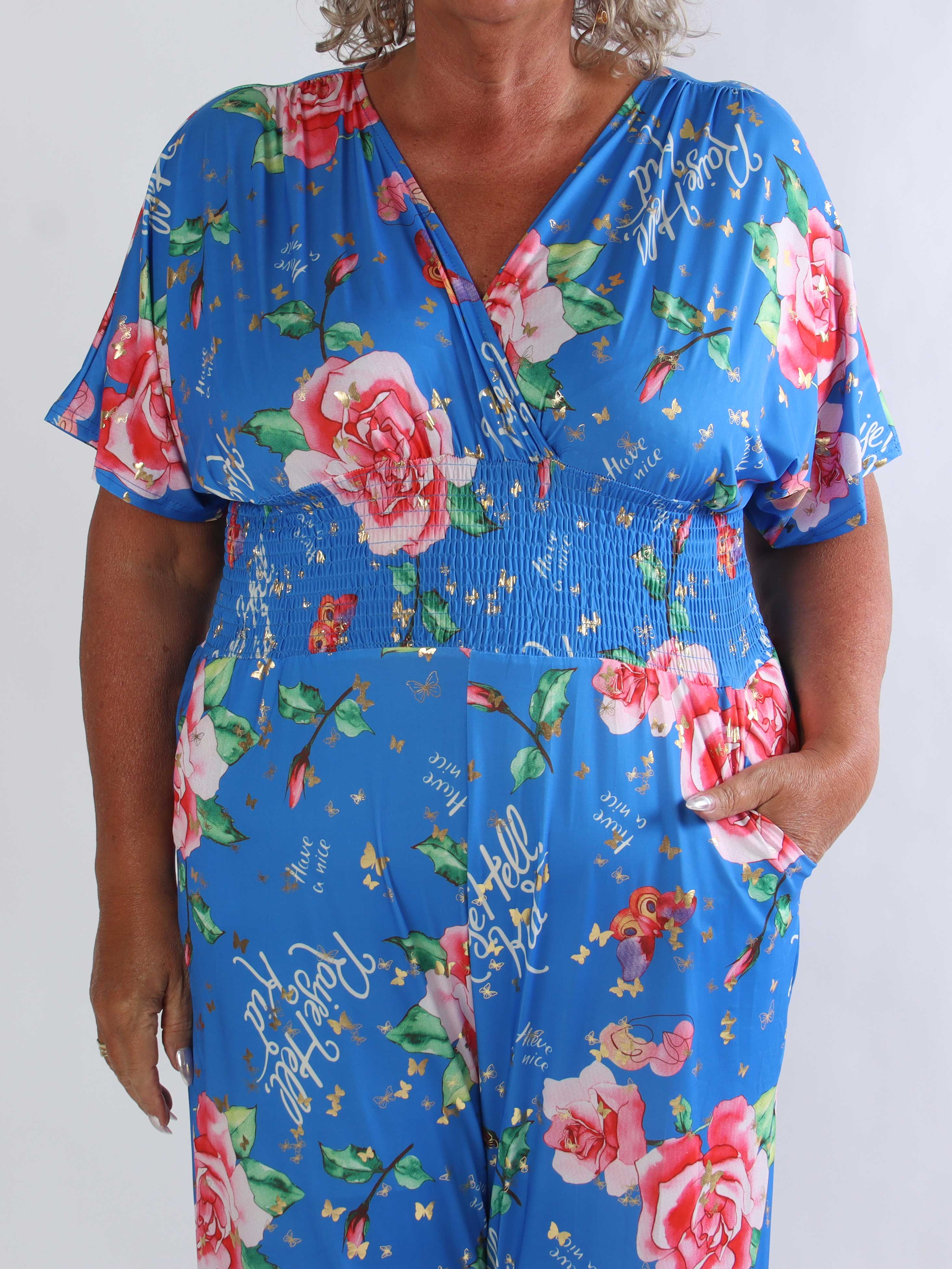 Pams Raise Jumpsuit - Plus size buksedragt med blomsterr og guldsommerfugle